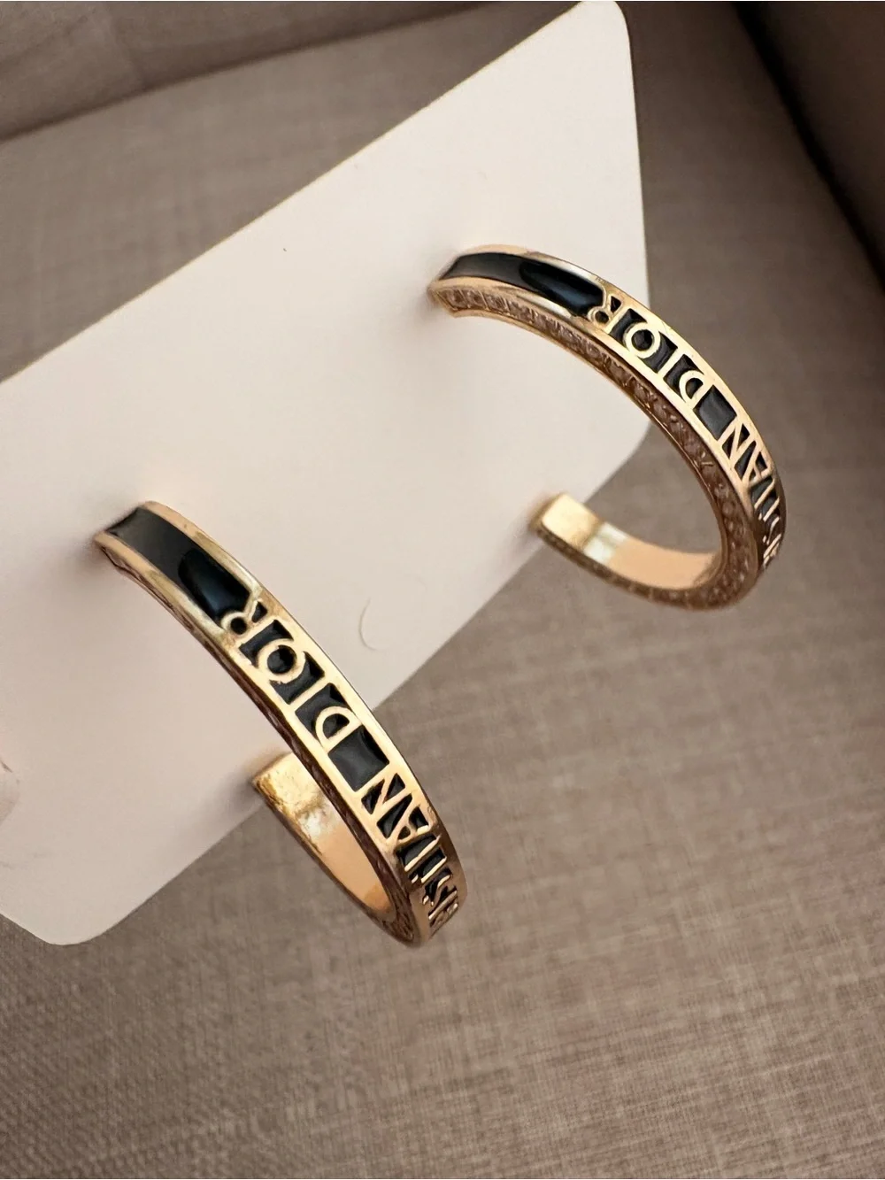Dior Gold and Black Signature Hoop Earrings - Picture 5 of 7